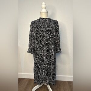 Siren Lily Mock Neck Quarter Length Sleeve Dress Black And White Dot Lined M